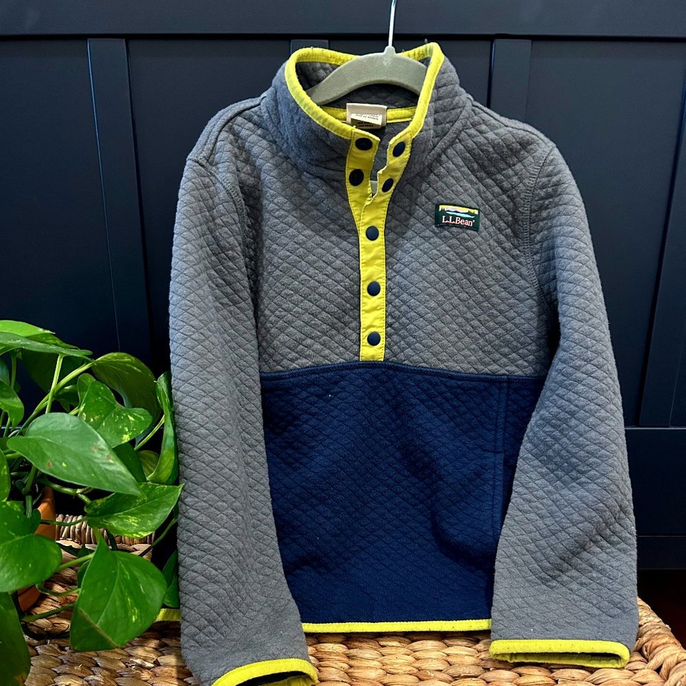 L.L. Bean Kids' Quilted Quarter-Snap Pullover, Little Kids' (Navy/Grey/Yellow)